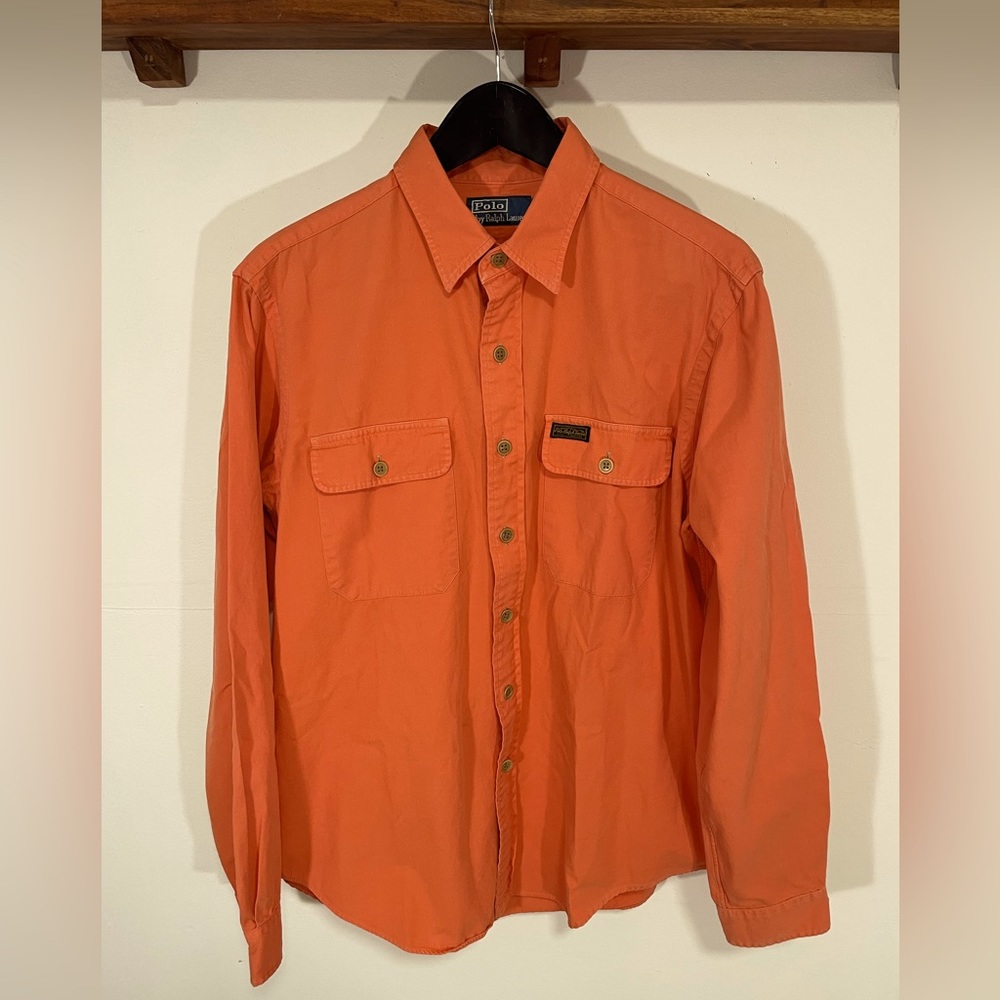 Vintage Polo Ralph Lauren Long Sleeve Orange Button Up Shirt - Mens Large